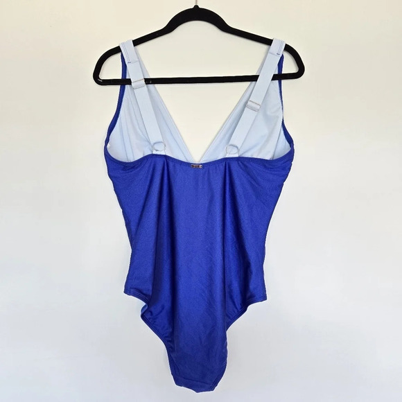 DKNY Plunging Blue Colorblocked One-Piece Swimsuit‎ Size 16 - Picture 6 of 12